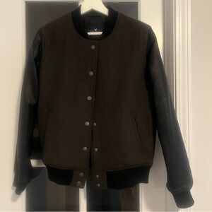American Eagle bomber jacket -olive green and black learther sleeves